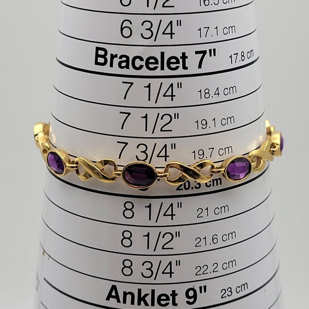Vintage AVON Purple Rhinestone Infinity Bracelet 8 Inch Spring Ring Clasp - Picture 6 of 7